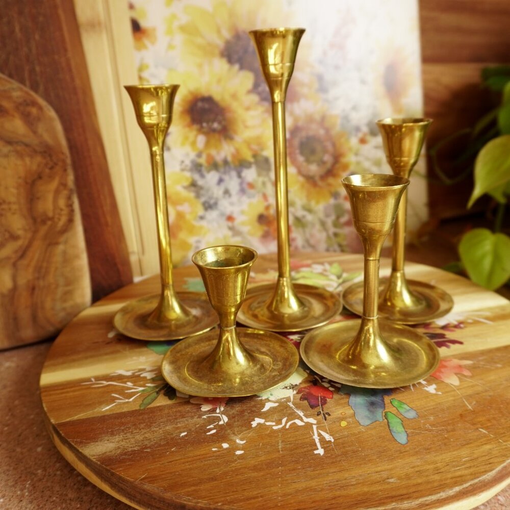 Gold Plated Candle Holders Set of 5